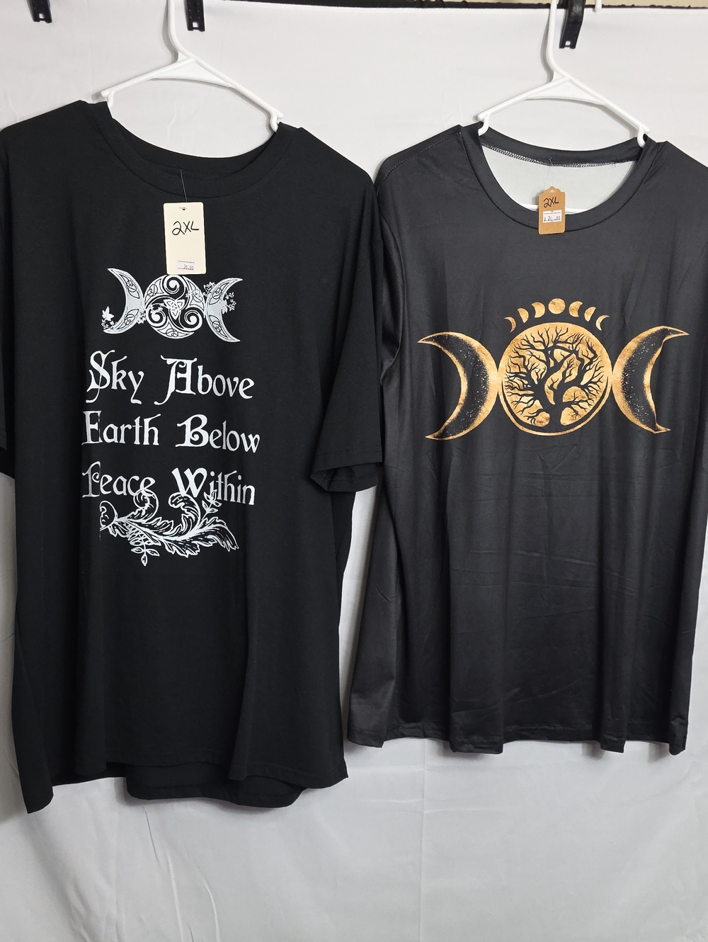 (2) Black Graphic Women’s T-Shirt with Moon & Tree Motif Halloween (W732)